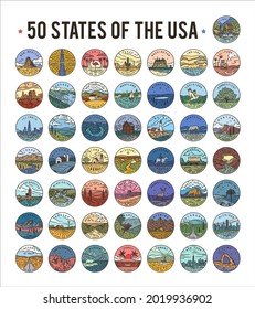50 States the USA  Big vector colourful line logo bundle 