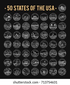 50 States of the USA. Big vector line logo bundle. #1