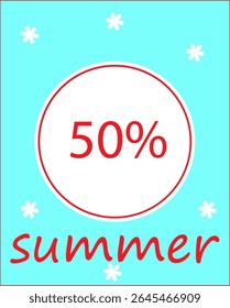 50% texto de verano sobre un fondo azul, 