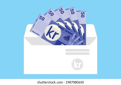 50 Swedish Krona Banknotes  Money in one envelope vector icon.  Sweden business, payment and finance element. Can be used for web, mobile, infographic, and print.