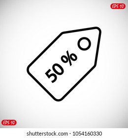 50% tag icon, stock vector illustration flat design style
