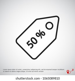 50% tag icon, stock vector illustration flat design style