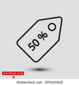 50% tag icon, stock vector illustration flat design style