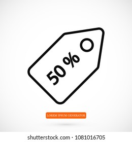 50% tag icon, stock vector illustration flat design style