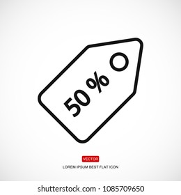 50% tag icon, stock vector illustration flat design style