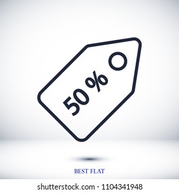 50% tag icon, stock vector illustration flat design style