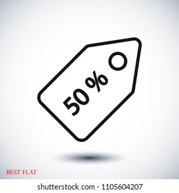 50% tag icon, stock vector illustration flat design style