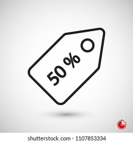 50% tag icon, stock vector illustration flat design style