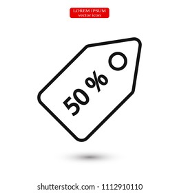 50% tag icon, stock vector illustration flat design style