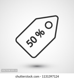 50% tag icon, stock vector illustration flat design style