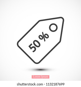 50% tag icon, stock vector illustration flat design style
