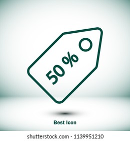 50% tag icon, stock vector illustration flat design style