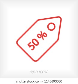 50% tag icon, stock vector illustration flat design style