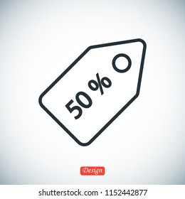 50% tag icon, stock vector illustration flat design style