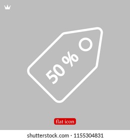 50% tag icon, stock vector illustration flat design style