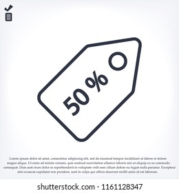 50% tag icon, stock vector illustration flat design style