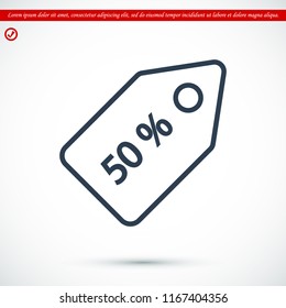 50% tag icon, stock vector illustration flat design style