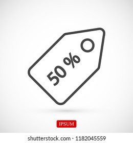 50% tag icon, stock vector illustration flat design style