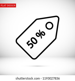 50% tag icon, stock vector illustration flat design style