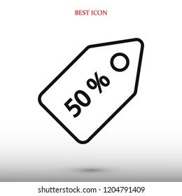 50% tag icon, stock vector illustration flat design style