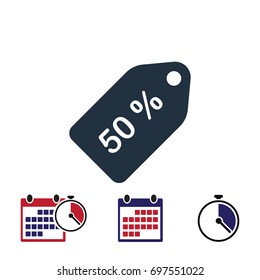 50% tag icon, stock vector illustration flat design style