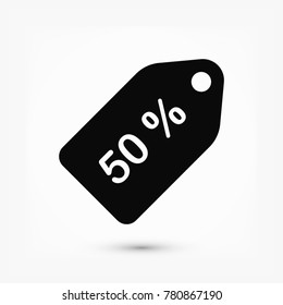 50% tag icon, stock vector illustration flat design style