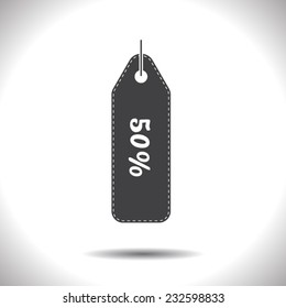 50% tag icon, vector illustration. Flat design style