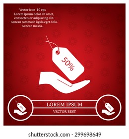 50% tag icon, vector illustration. Flat design style