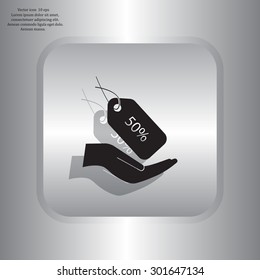 50% tag icon, vector illustration. Flat design style