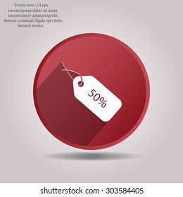 50% tag icon, vector illustration. Flat design style