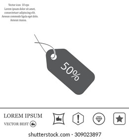 50% tag icon, vector illustration. Flat design style