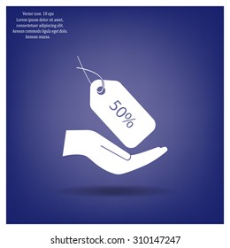 50% tag icon, vector illustration. Flat design style