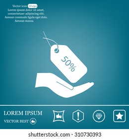 50% tag icon, vector illustration. Flat design style