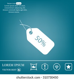 50% tag icon, vector illustration. Flat design style