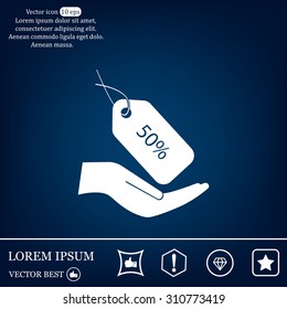 50% tag icon, vector illustration. Flat design style