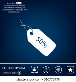 50% tag icon, vector illustration. Flat design style