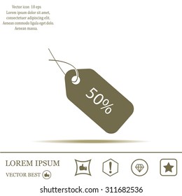 50% tag icon, vector illustration. Flat design style