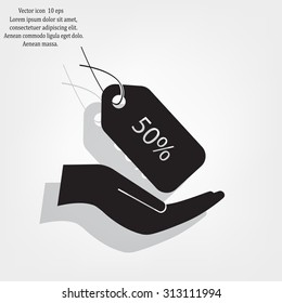 50% tag icon, vector illustration. Flat design style