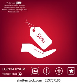50% tag icon, vector illustration. Flat design style
