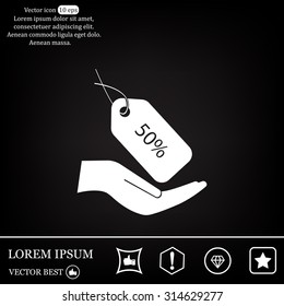 50% tag icon, vector illustration. Flat design style