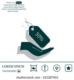 50% tag icon, vector illustration. Flat design style