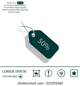 50% tag icon, vector illustration. Flat design style