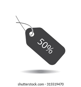 50% tag icon, vector illustration. Flat design style