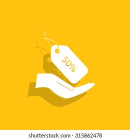 50% tag icon, vector illustration. Flat design style