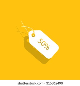 50% tag icon, vector illustration. Flat design style