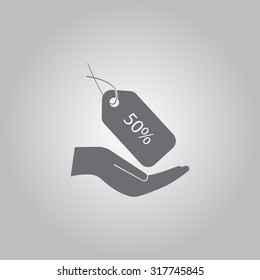 50% tag icon, vector illustration. Flat design style