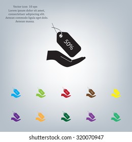 50% tag icon, vector illustration. Flat design style
