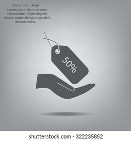 50% tag icon, vector illustration. Flat design style