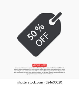 50% tag icon, vector illustration. Flat design style