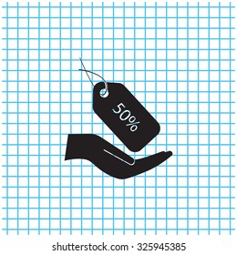 50% tag icon, vector illustration. Flat design style